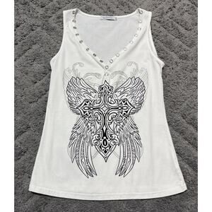 Misslook Tank Top Sleeveless Shirt Womens Size XL White Biker Goth Y2K